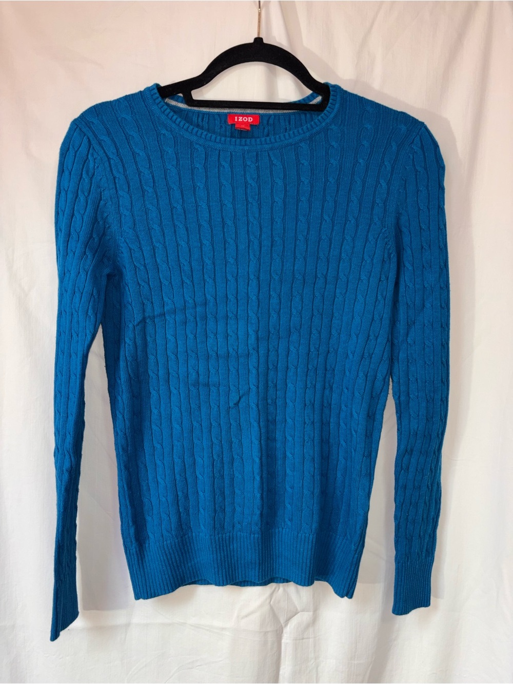Izod Women’s Cable Knit Crew Sweater in Bright Blue